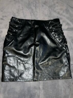Seek The Label Black Faux Leather Mini Skirt with Side Lace-Up